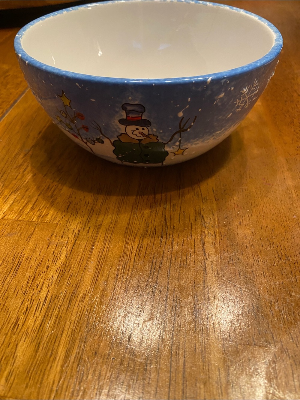 St. Nicholas Square-button up Snowman bowl with Raised Snowflake Design.